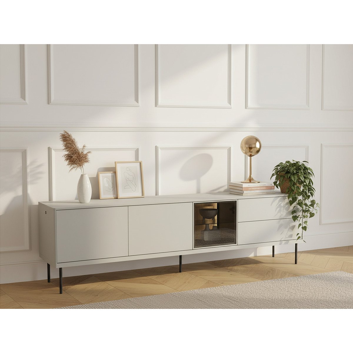 Meuble TV 194 cm panneaux de particules, ESPERA cachemire mat, BOBOCHIC