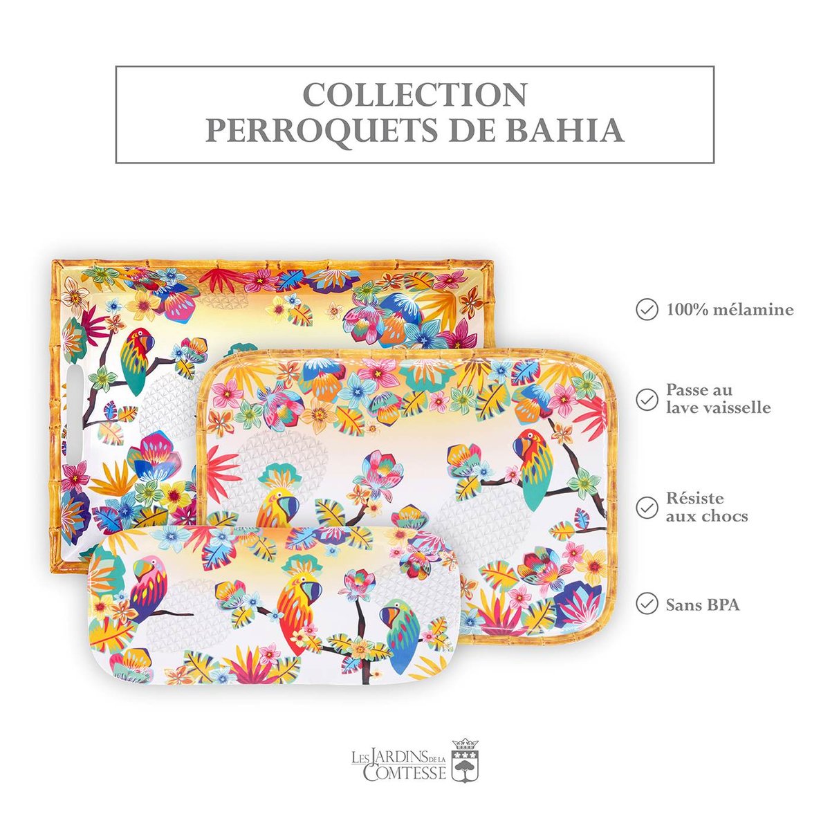 Plat à cake mélamine Perroquets de Bahia 37,5 cm autres, LES JARDINS DE LA COMTESSE