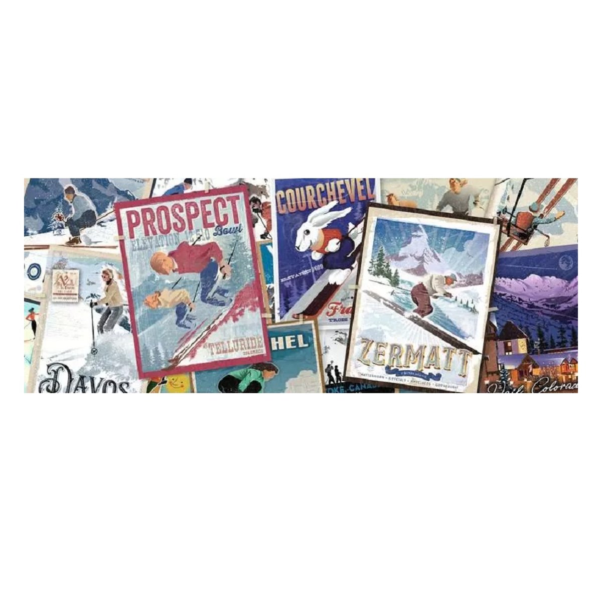 Puzzle Affiches de ski vintage 1000 pcs bleu, RAVENSBURGER