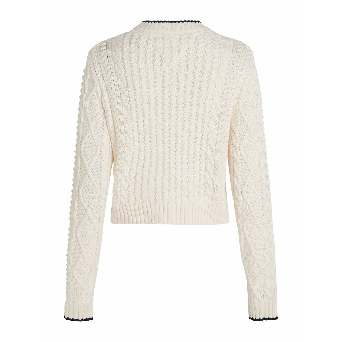 Cable Knit Cropped Jumper in Cotton Mix off-white, TOMMY JEANS