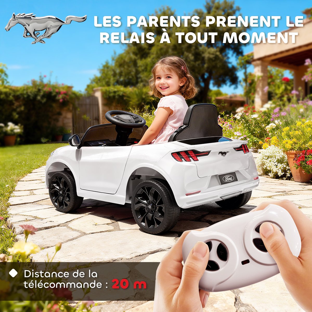 Voiture électrique à conducteur assis PP blanc, AIYAPLAY