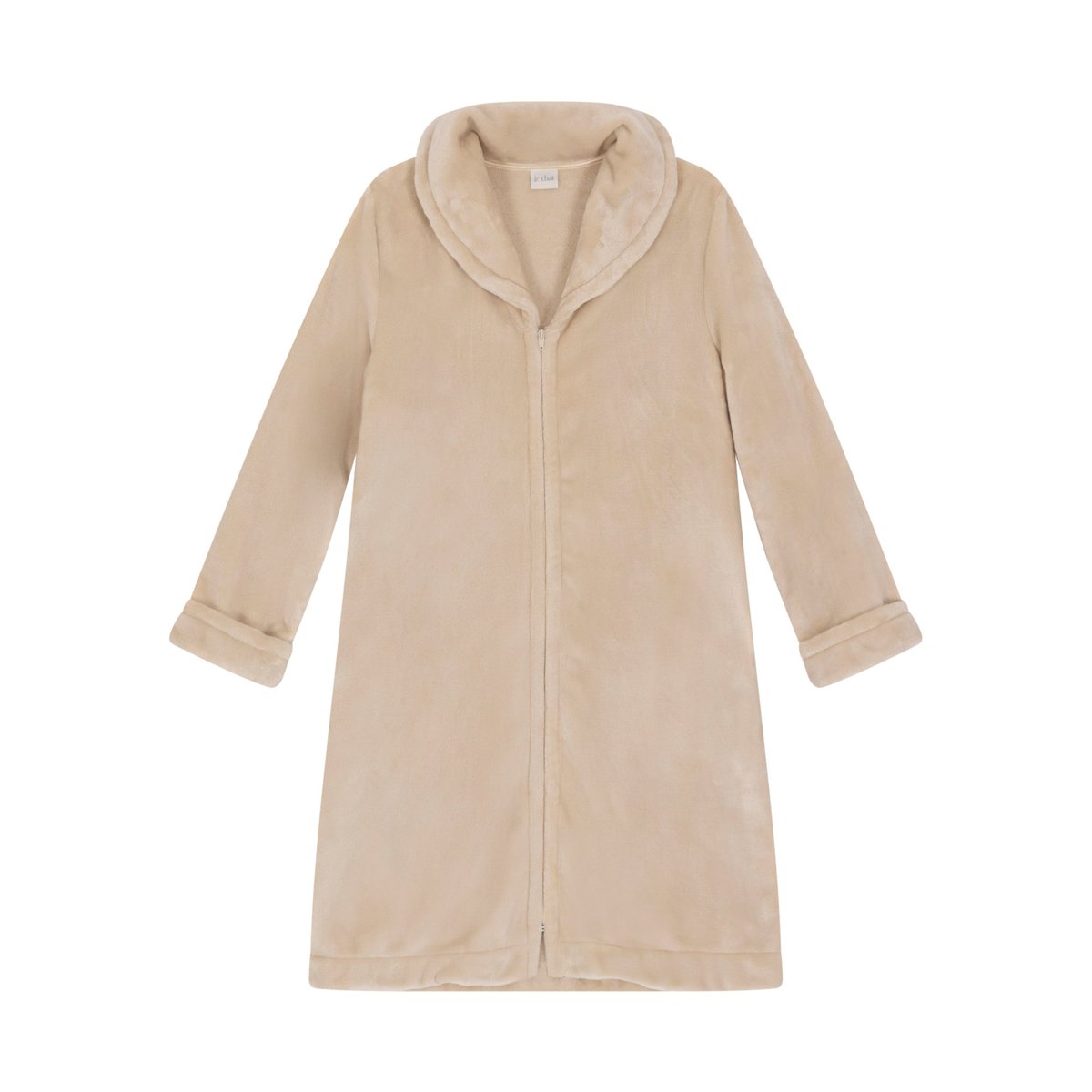 Robe de chambre zipée en peluche flanelle ESSENTIEL H56B beige, LE CHAT