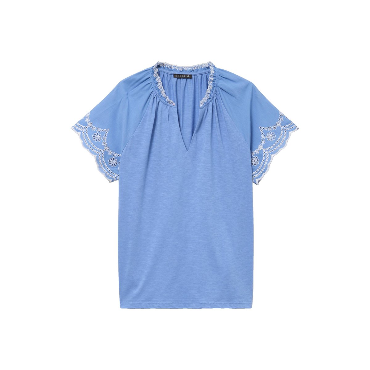 Blouse col tunisien manches courtes bleu ciel, BREAL
