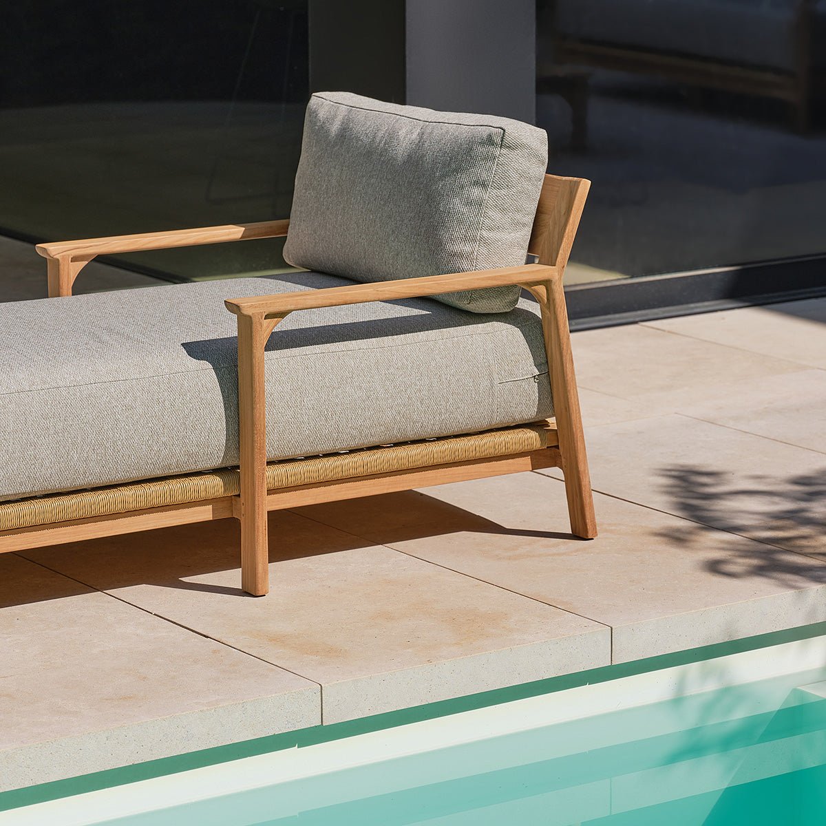 Bain de soleil en teck avec coussins gris chiné  PIANA gris_chine, BERAH GETAH