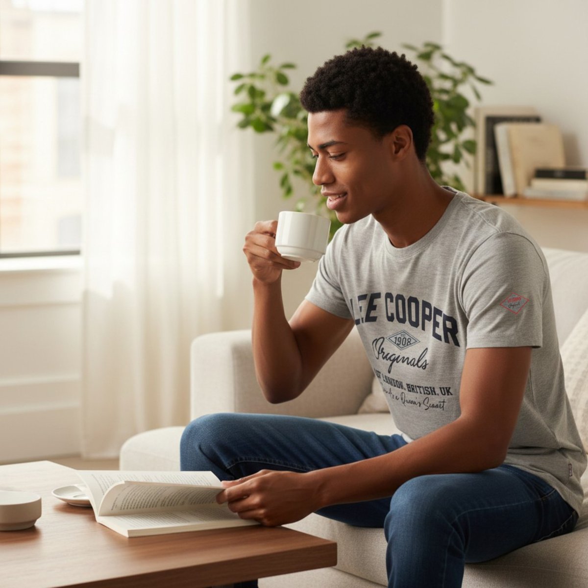T-shirt manches courtes à inscription, col rond gris, LEE COOPER