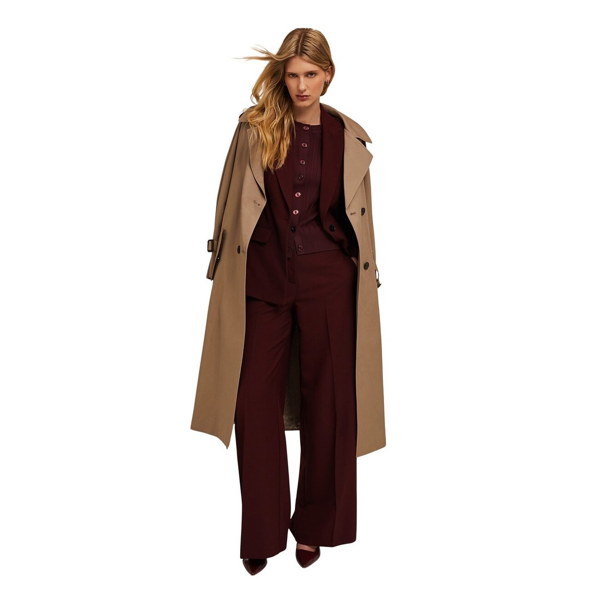 Pantalon large en tissu technique burgundy, MOTIVI