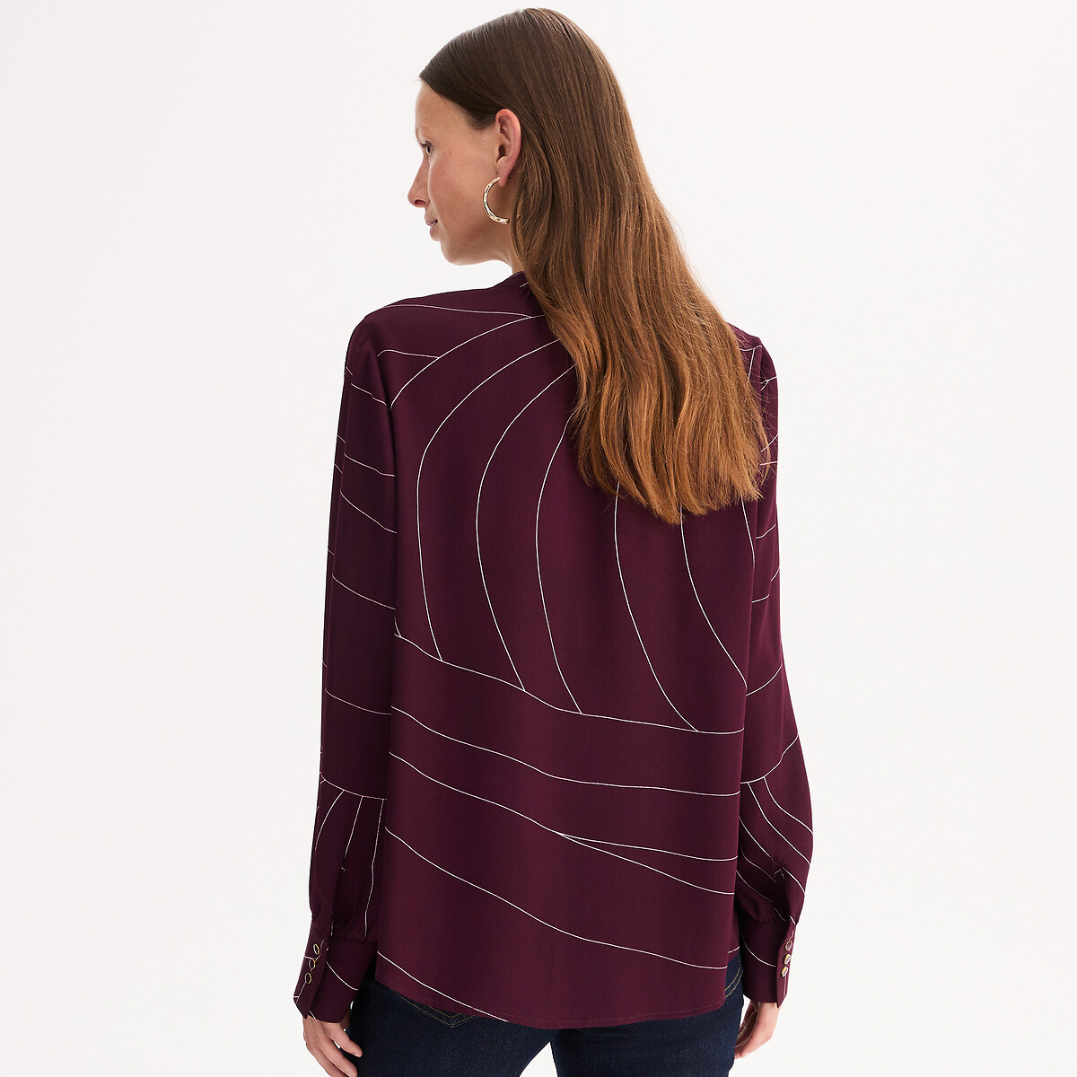 Graphic Print Blouse with Grandad Collar printed, ANNE WEYBURN