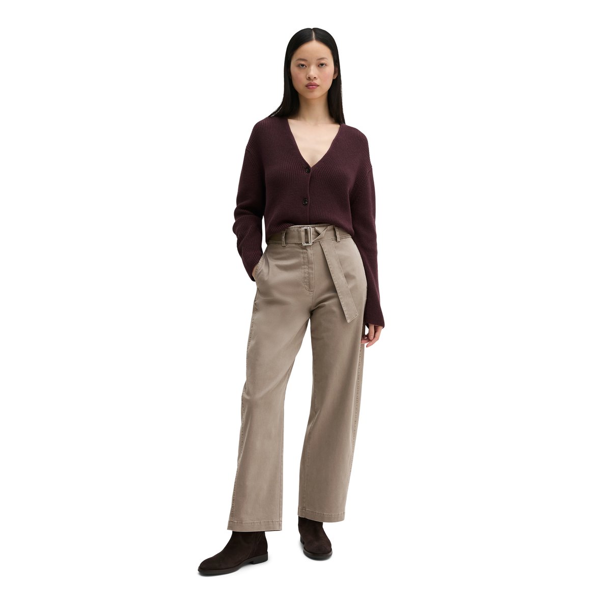 Cardigan col V relaxed en coton organique lourd rouge, MARC O'POLO