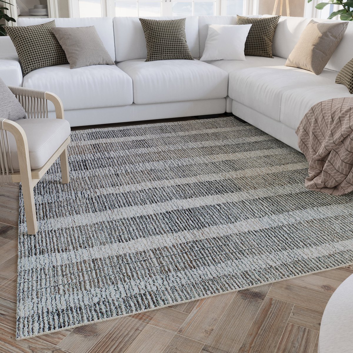 Tapis tufté main à rayures , Hamptons FORTY beige gris, WECON HOME