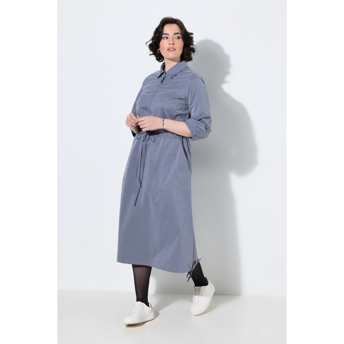 Robe midi avec cordons de serrage gris foncé, ULLA POPKEN