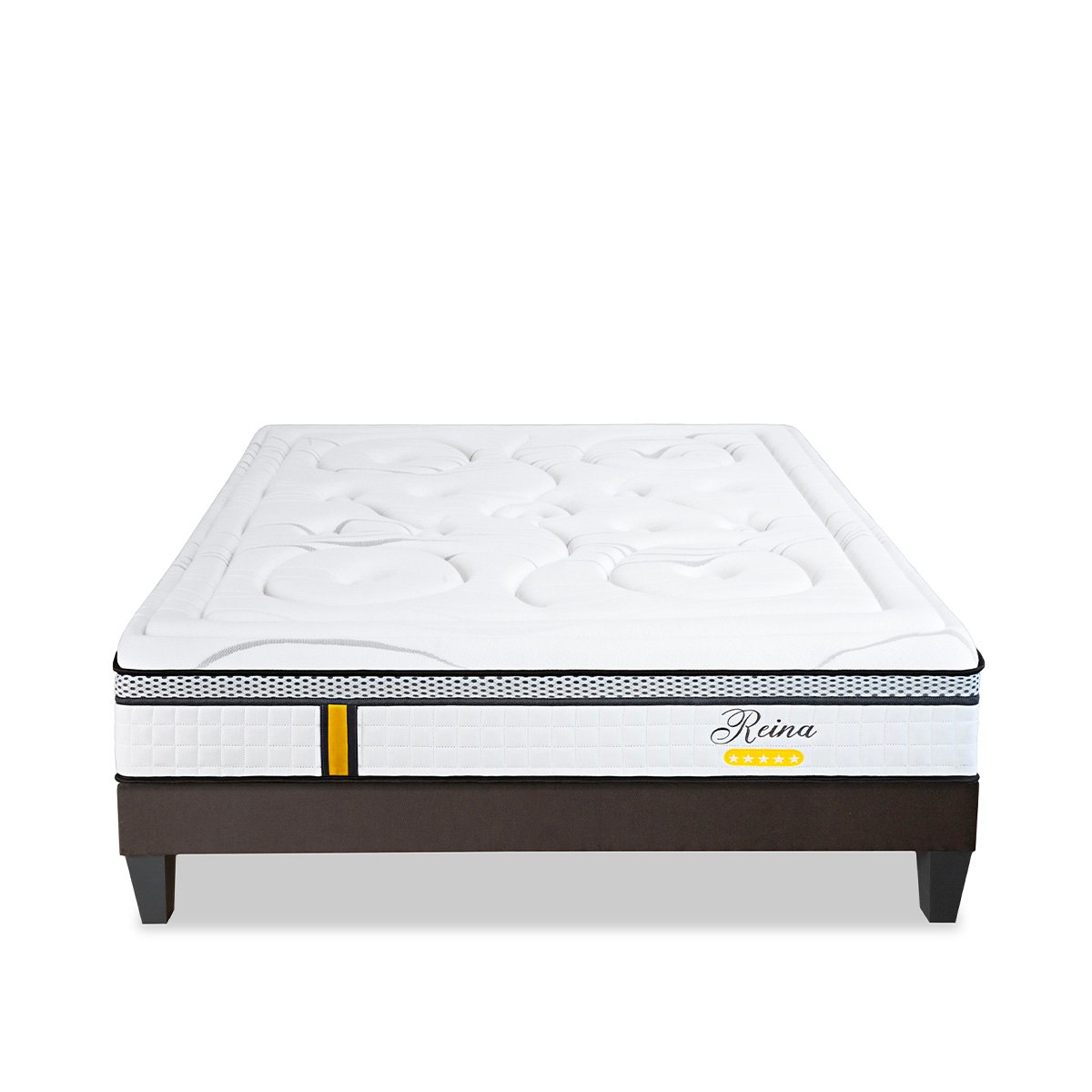Ensemble Reina 2.0 180x200 cm Matelas Ressorts ensachés + Sommier Bois blanc, BELLECOUR