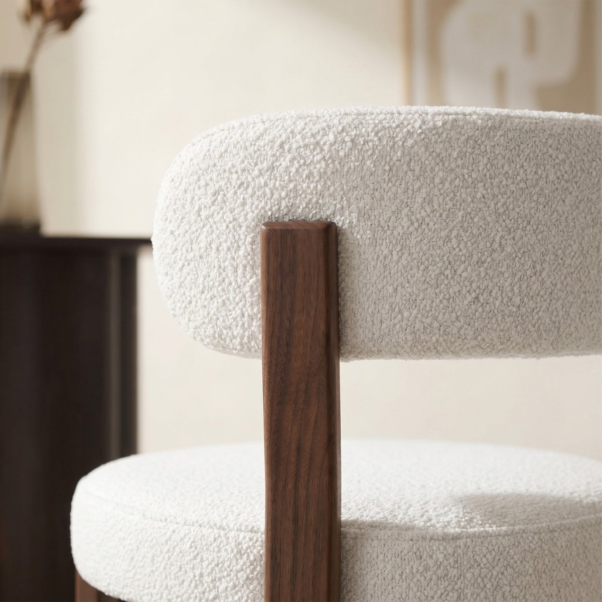 Lot de 2 chaises en tissu bouclette piètement effet bois foncé- IZZY beige, DRAWER