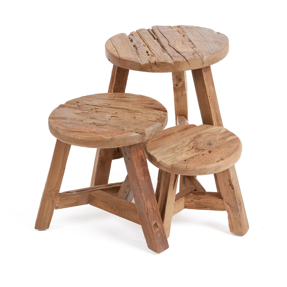 Tabouret en bois de teck récupéré YATAI beige, BAZAR BIZAR