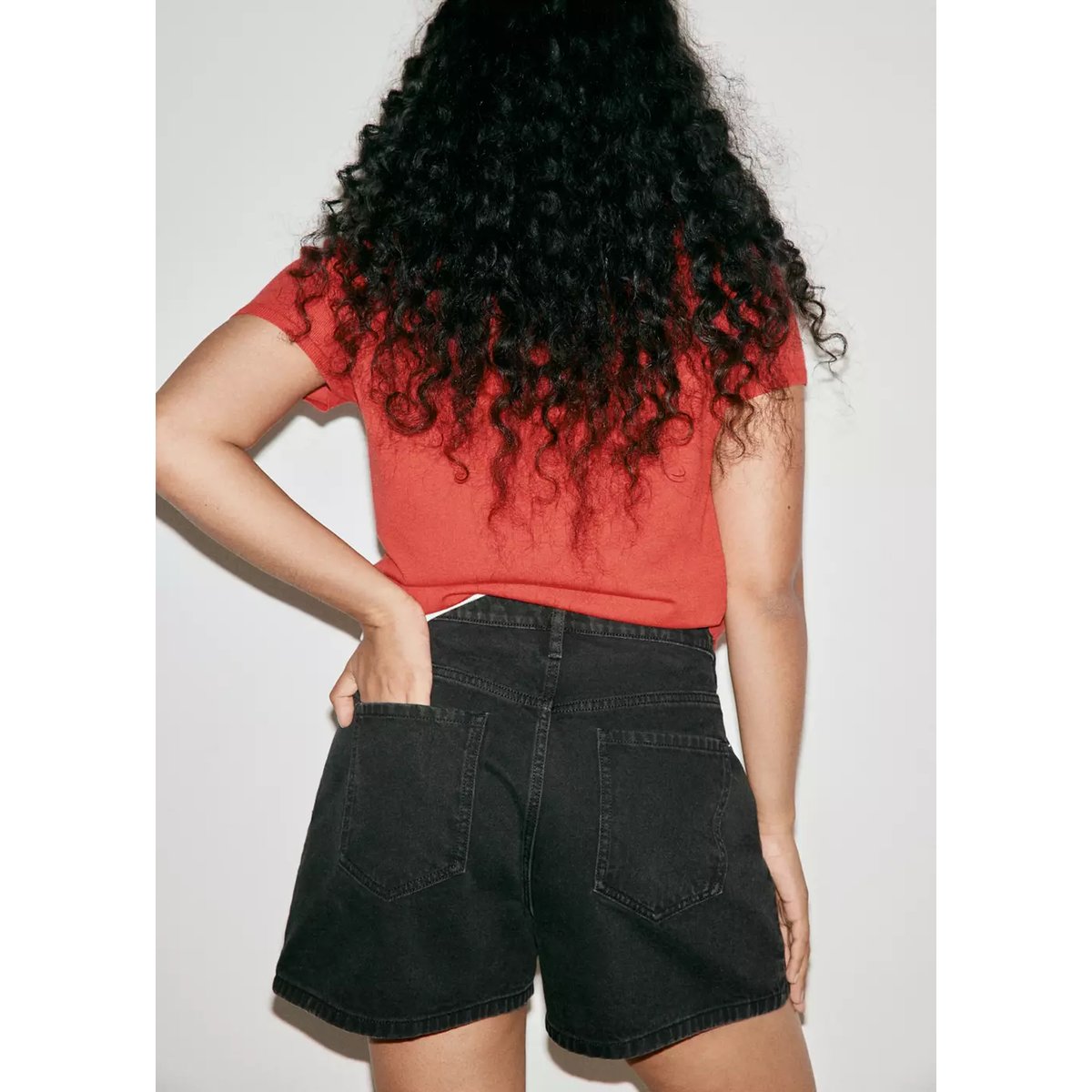 Short en jean droit black denim, MANGO