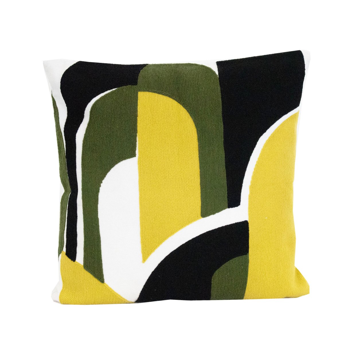 Coussin brodé en relief motif abstrait vert, SUD ETOFFE