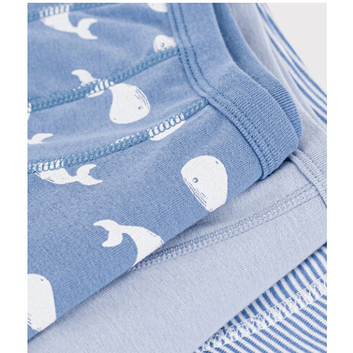 Lot de 3 boxers en coton bleu + rayé, PETIT BATEAU