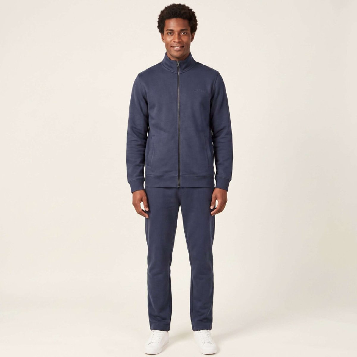 Sweat bleu foncé uni avec une coupe droite et un col montant bleu foncé, TEDDY SMITH