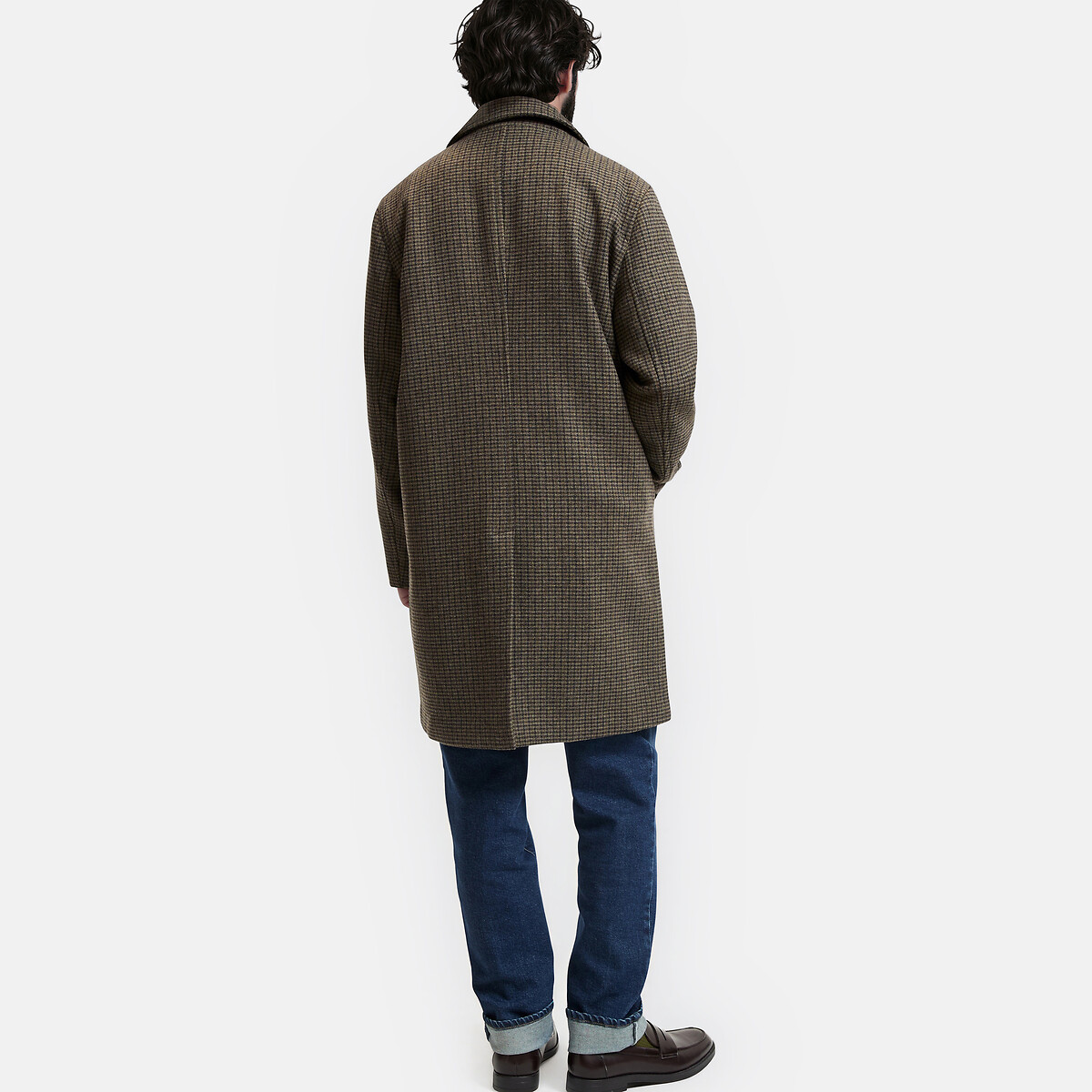 Manteau long en laine mélangée plein hiver, à col chemise, Signature VIRGIL marron carreaux, LA REDOUTE COLLECTIONS