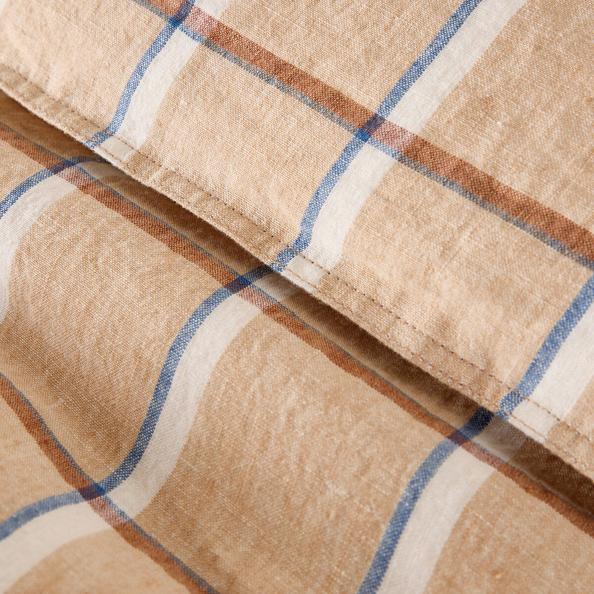 Funda nórdica de lino lavado, de cuadros, DANAHEL beige/caramelo, LA REDOUTE INTERIEURS