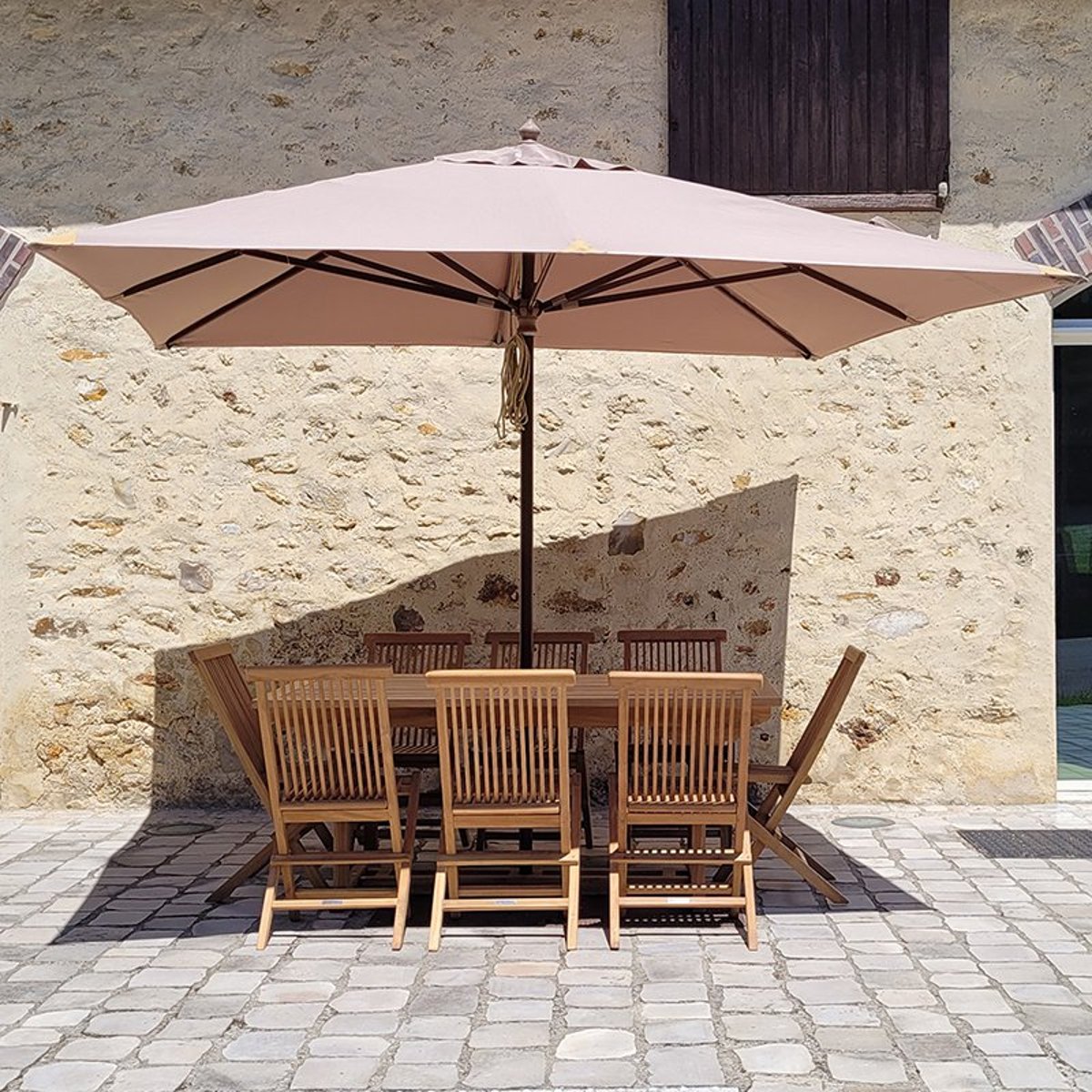 Parasol en bois 3x3m Pegasia taupe, GECKO JARDIN