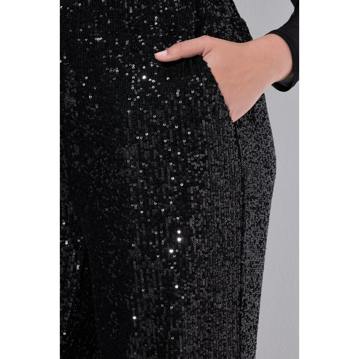 Pantalon à paillettes, jambe droite et large noir, ULLA POPKEN