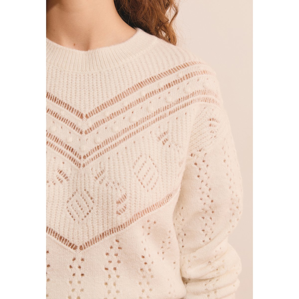 Pull manches longues en maille SOSO ecru, ETAM