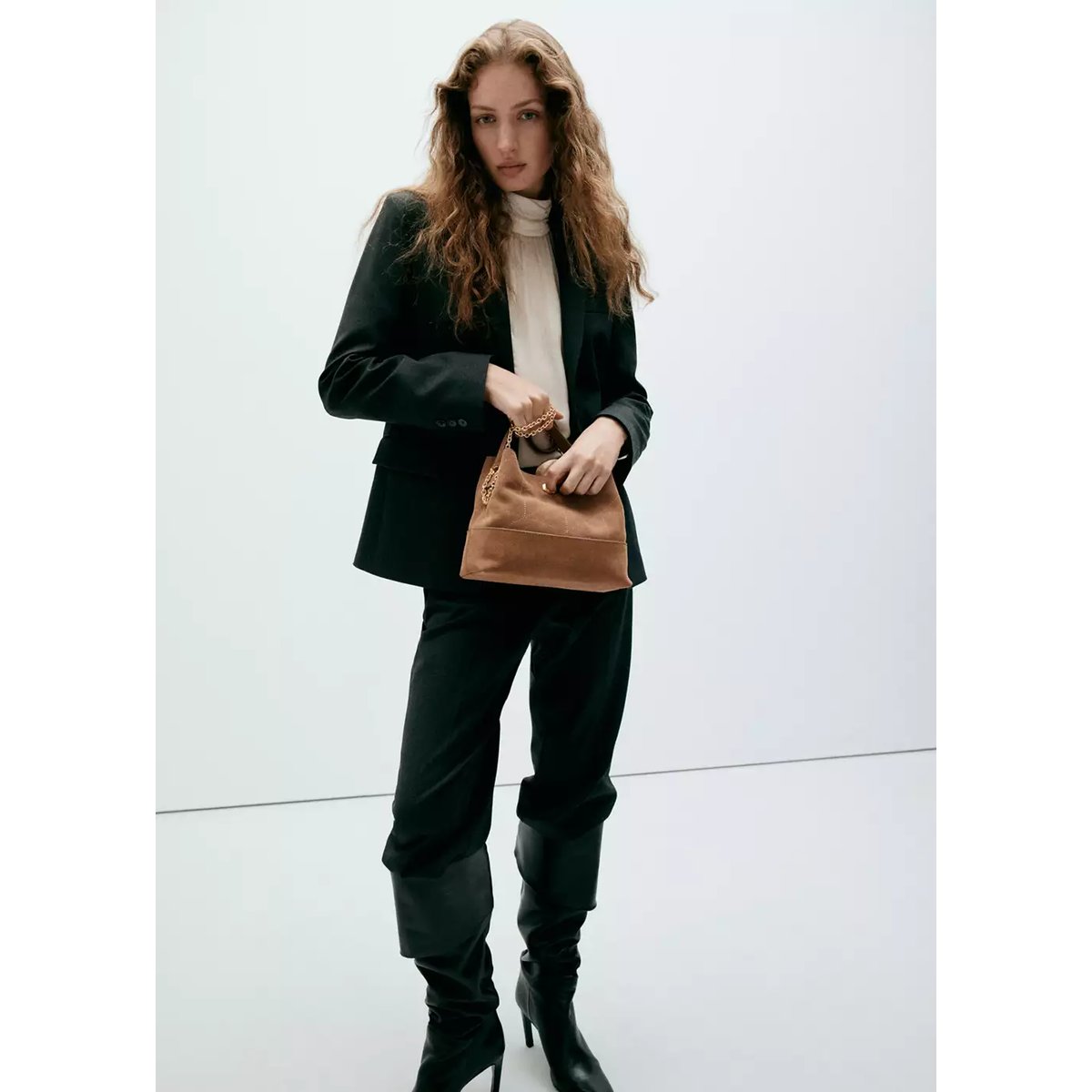 Sac seau cuir marron moyen, MANGO
