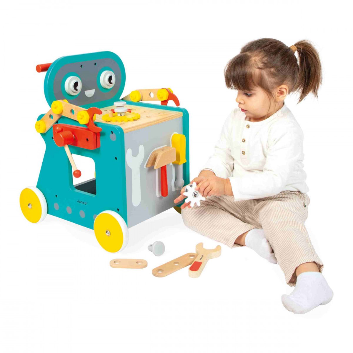 Chariot En Bois Robot multicolore, JANOD