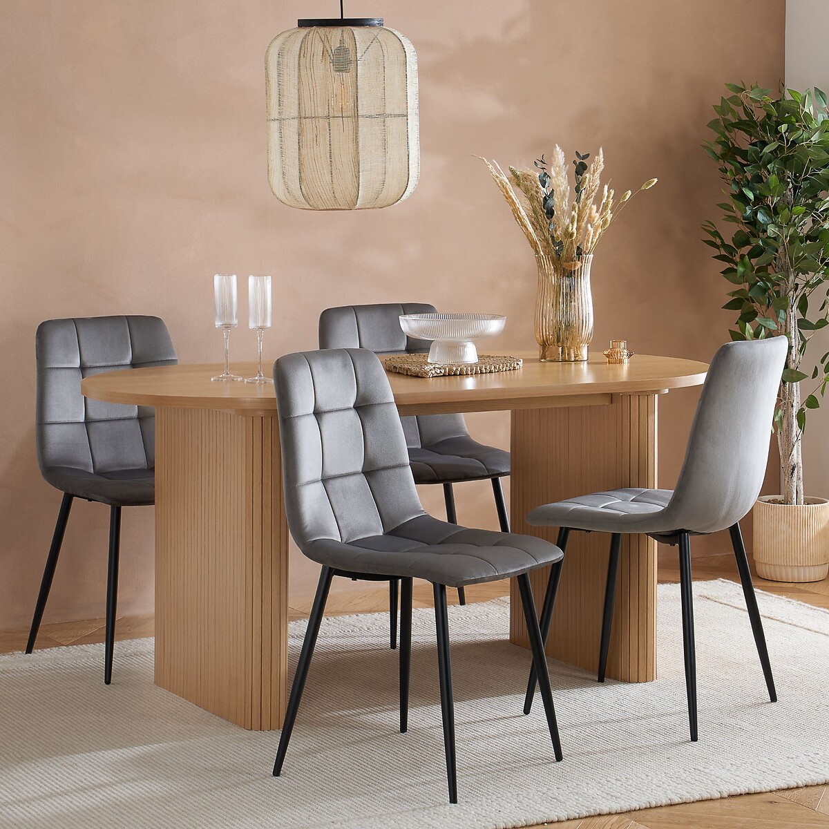 Arwen Velvet Buttoned Dining Chairs (Set of 2) grey, SO'HOME