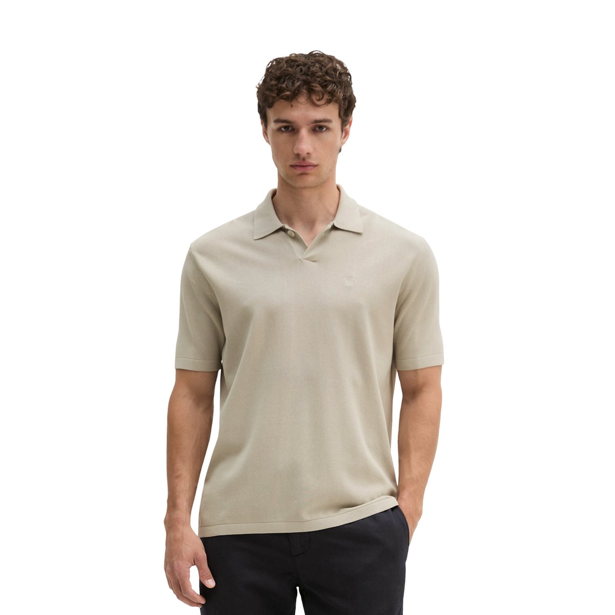 Polo en tricot régulier en pur coton bio gris clair, MARC O'POLO