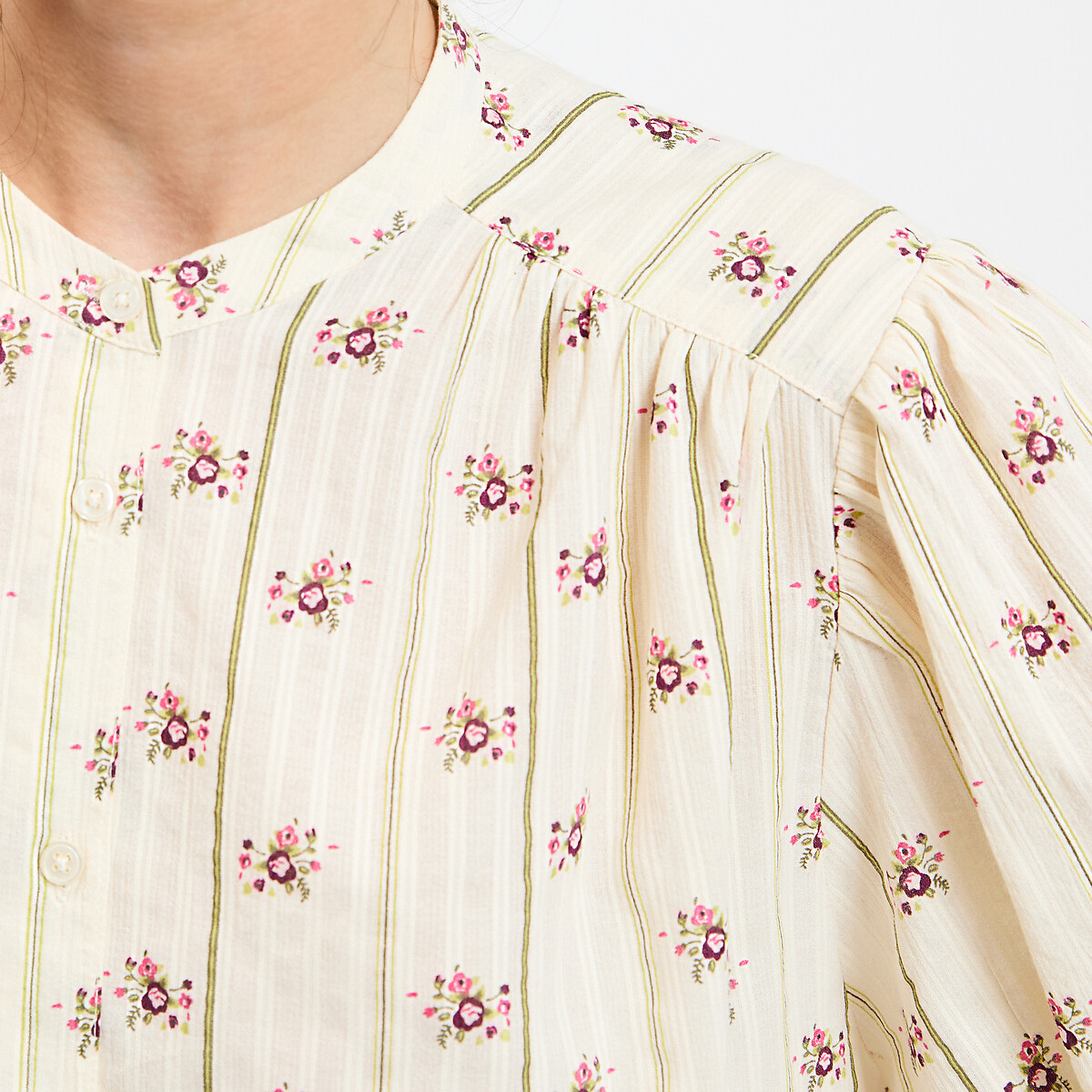 Chemise col mao, oversize, imprimé floral, Signature LISE imprimé floral blanc/rose, LA REDOUTE COLLECTIONS
