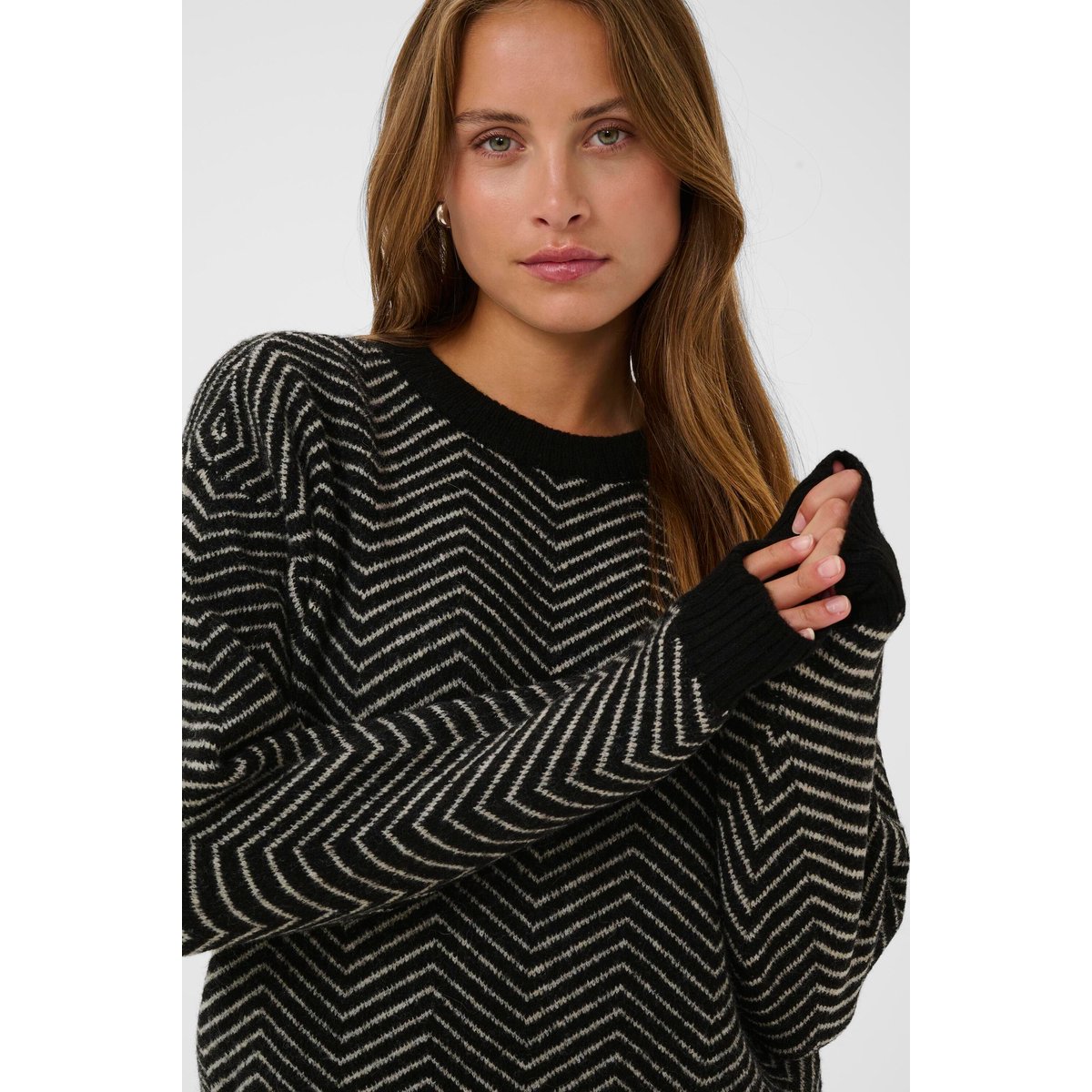 Pullover tricoté noir black/feathergrey mel. zig zag, KAFFE