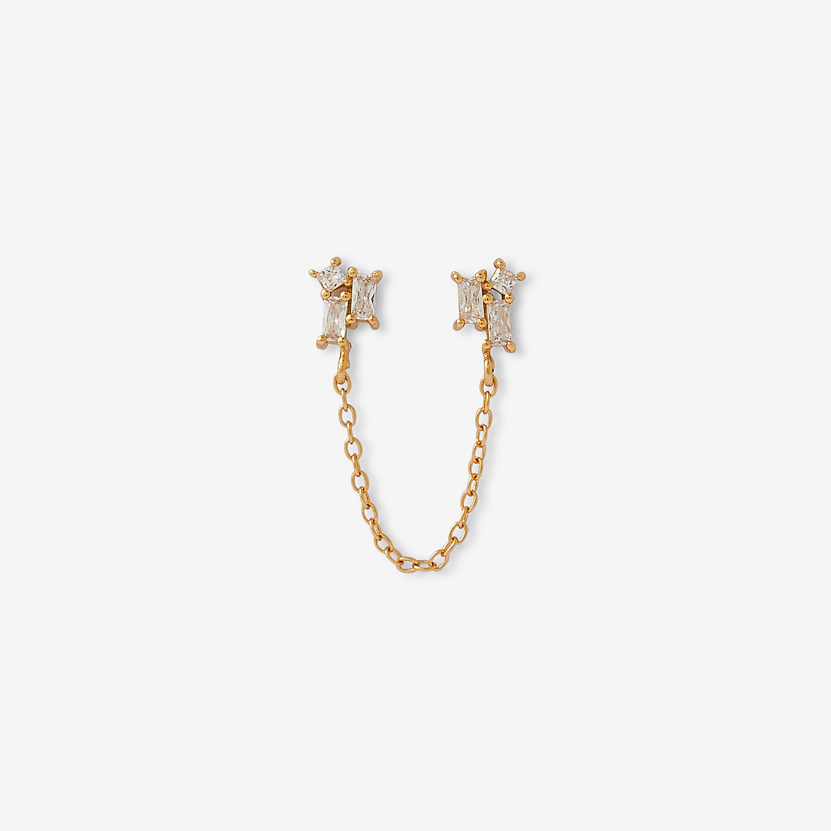Bijoux d'oreilles 2 puces de zircon avec chaine - argent garanti 925 doré, BALABOOSTE