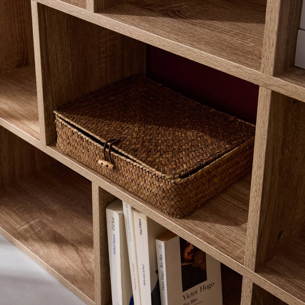 Etagère bibliothèque décor bois 3 étagères 12 compartiments PIETER naturel, SWEEEK