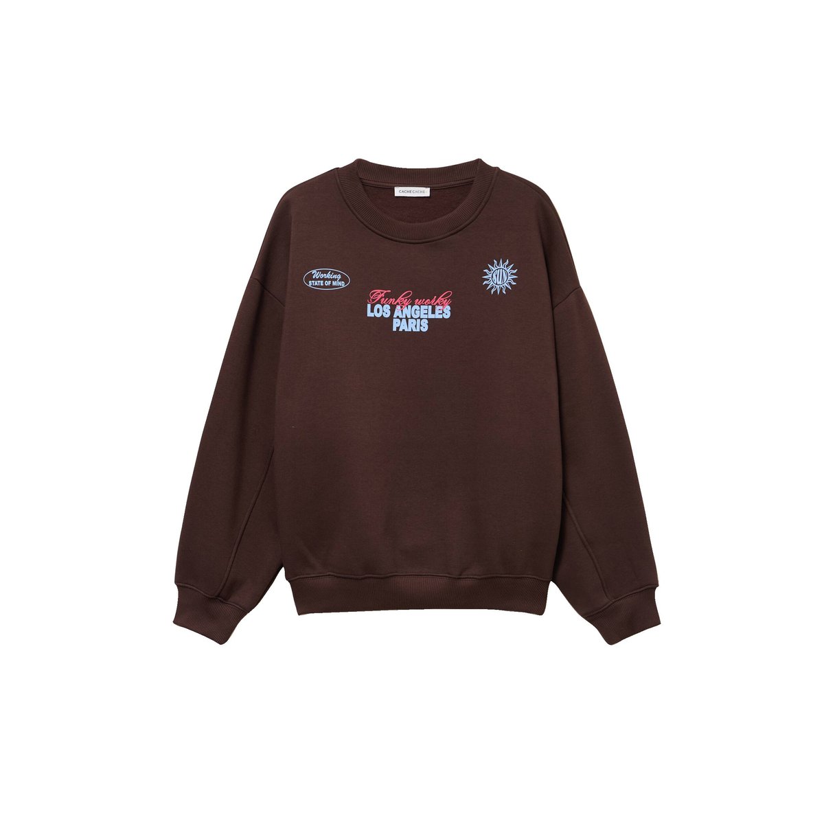 Sweat col rond manches longues marron foncé, CACHE CACHE
