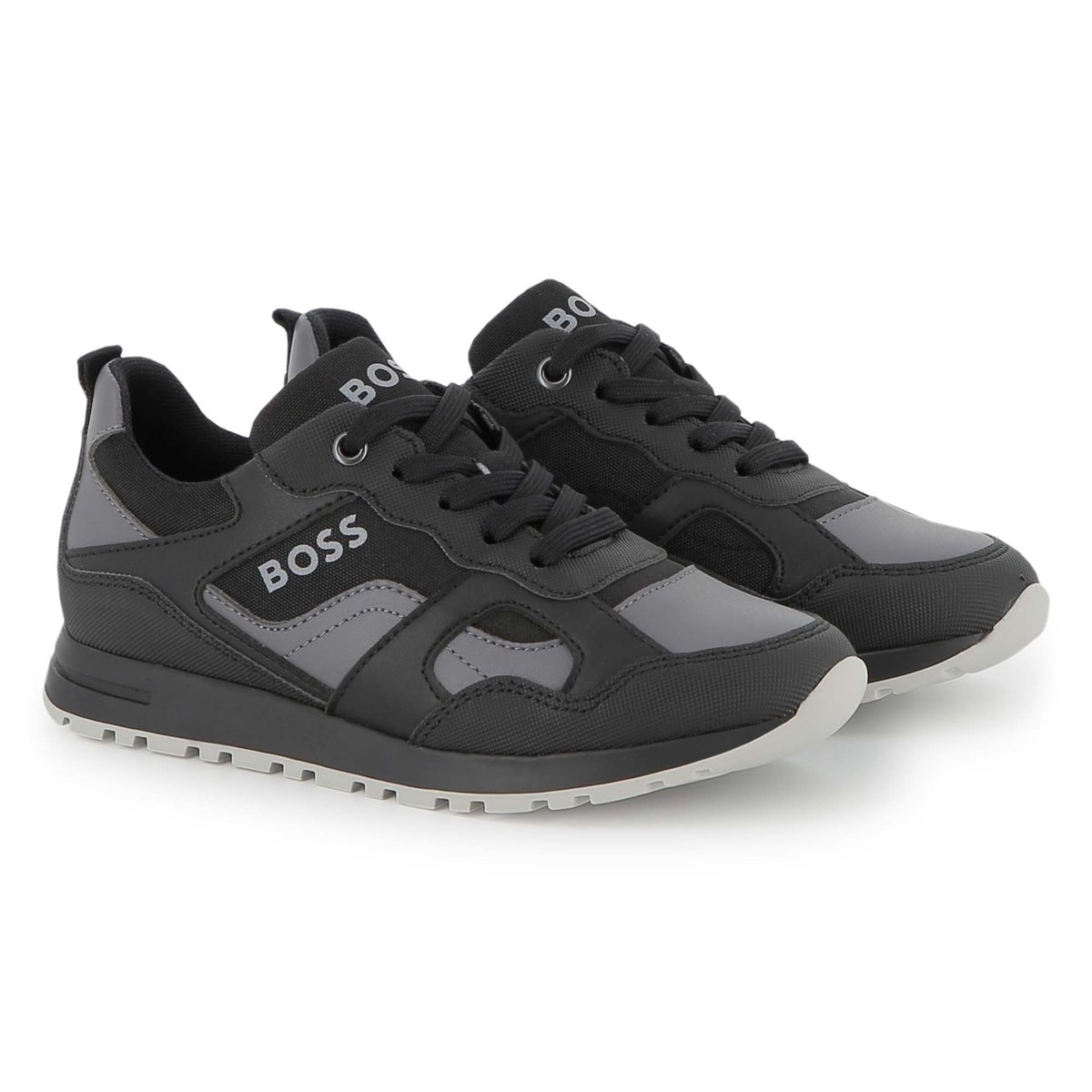 Baskets en simili et toile black, BOSS KIDSWEAR