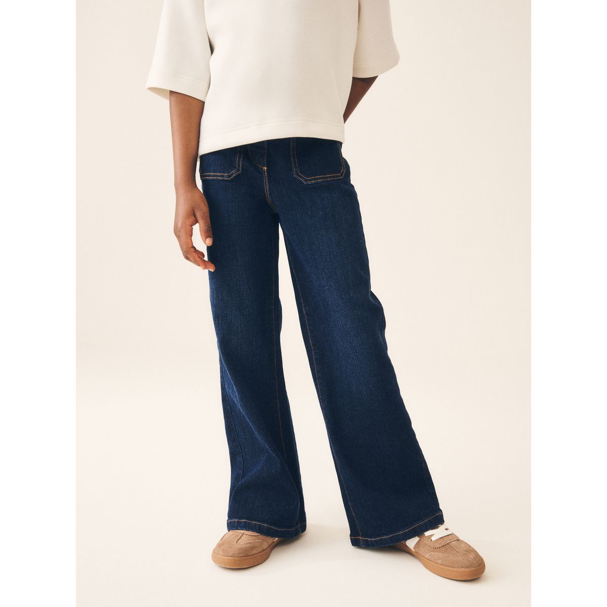 Pantalon évasé denim délavé bleu, NEXT