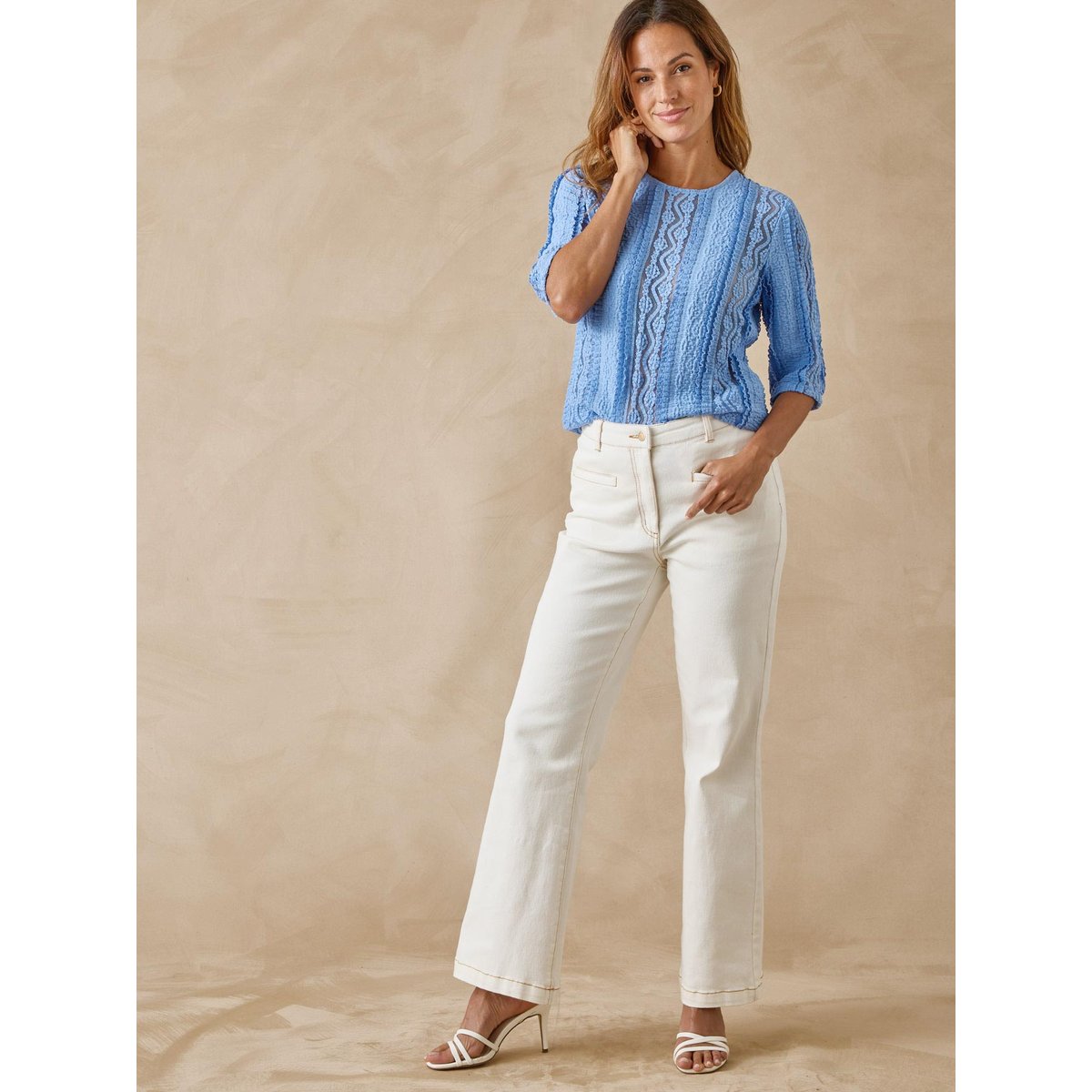 Tee-shirt effet dentelle maille souple bleu, DAXON