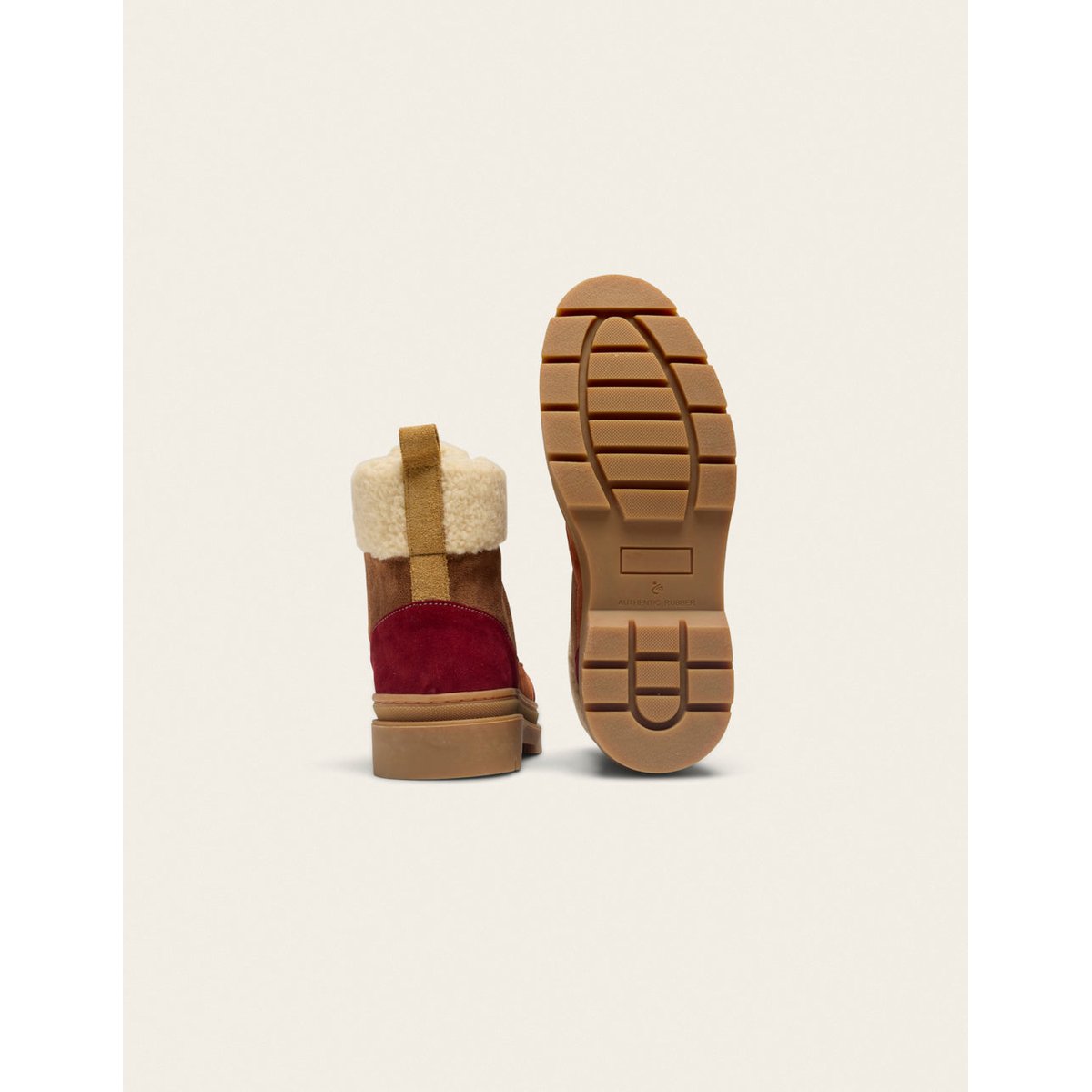 Bottines à lacets JOELLE suède fourré bordeaux beige terracotta, ODAJE