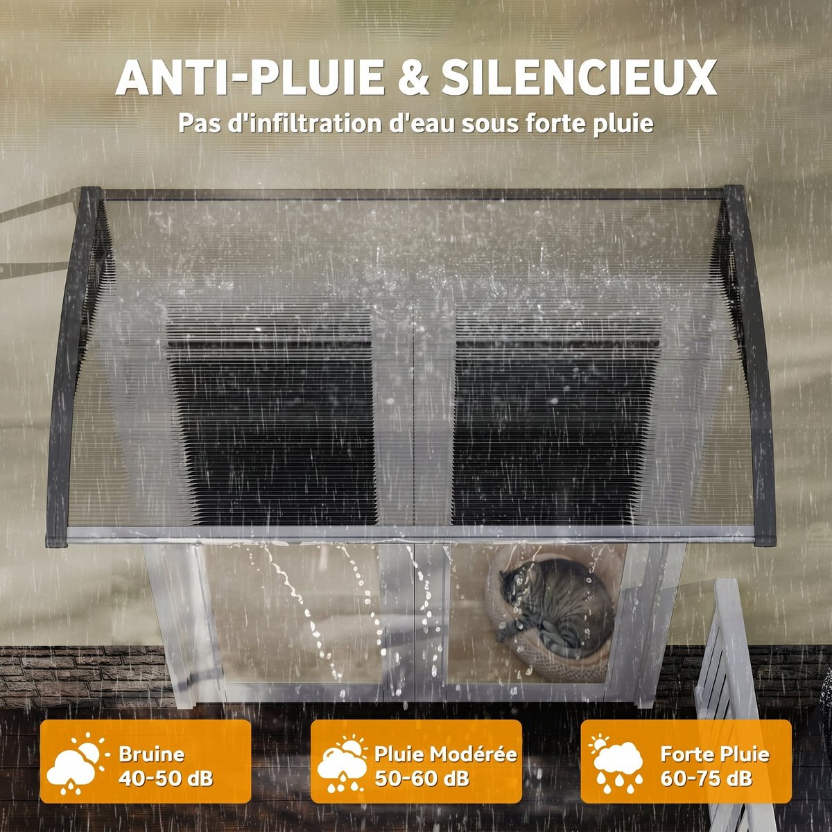 Auvent de porte Polycarbonate Transparent transparent, OUTSUNNY