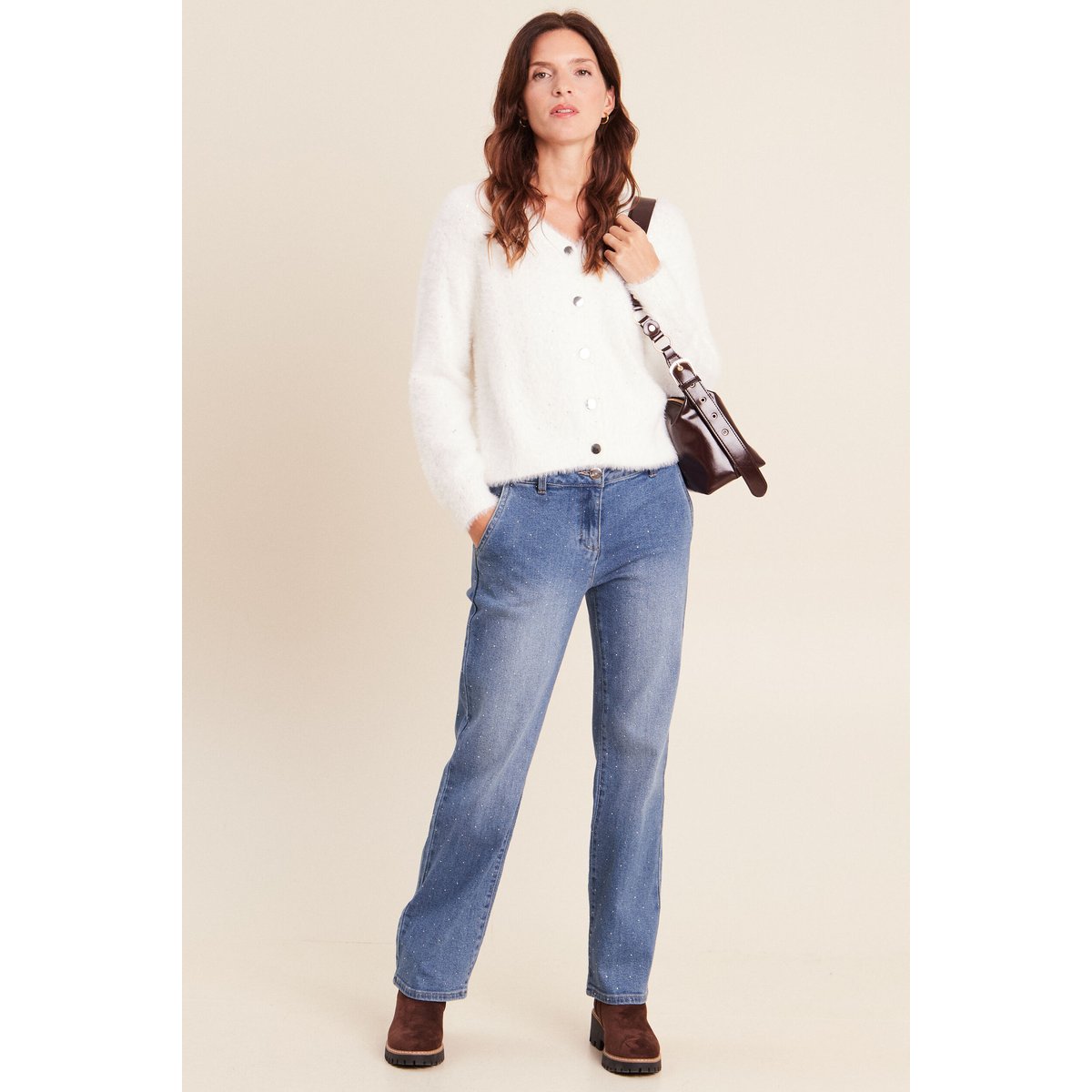 Gilet col rond à sequins ecru, BREAL