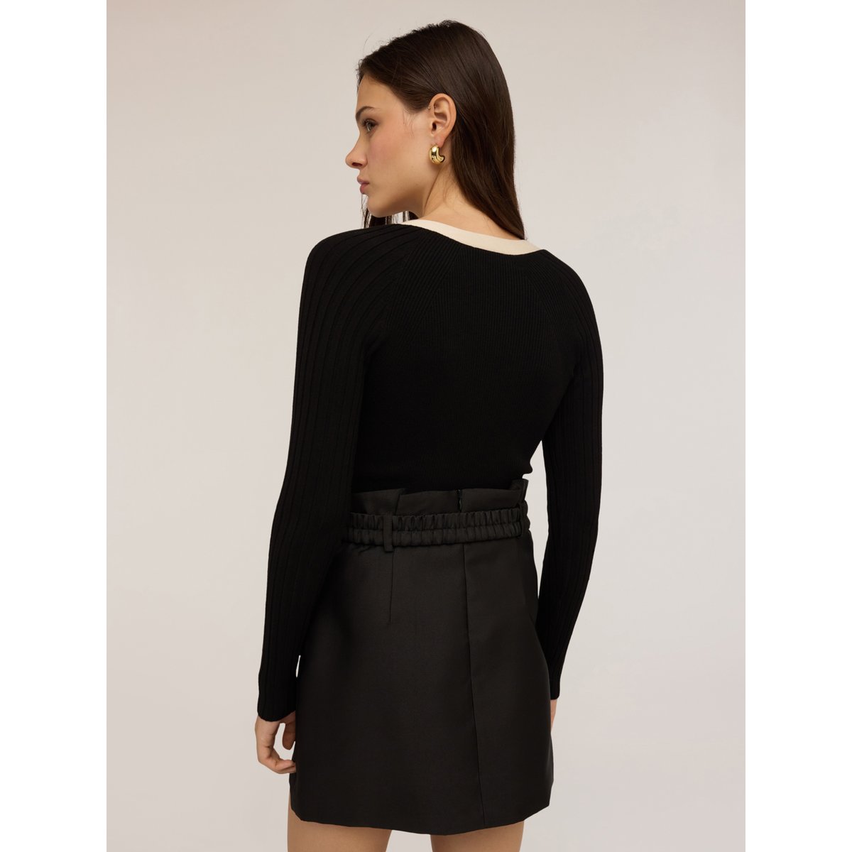 Cardigan bicolore côtelé noir, MOTIVI