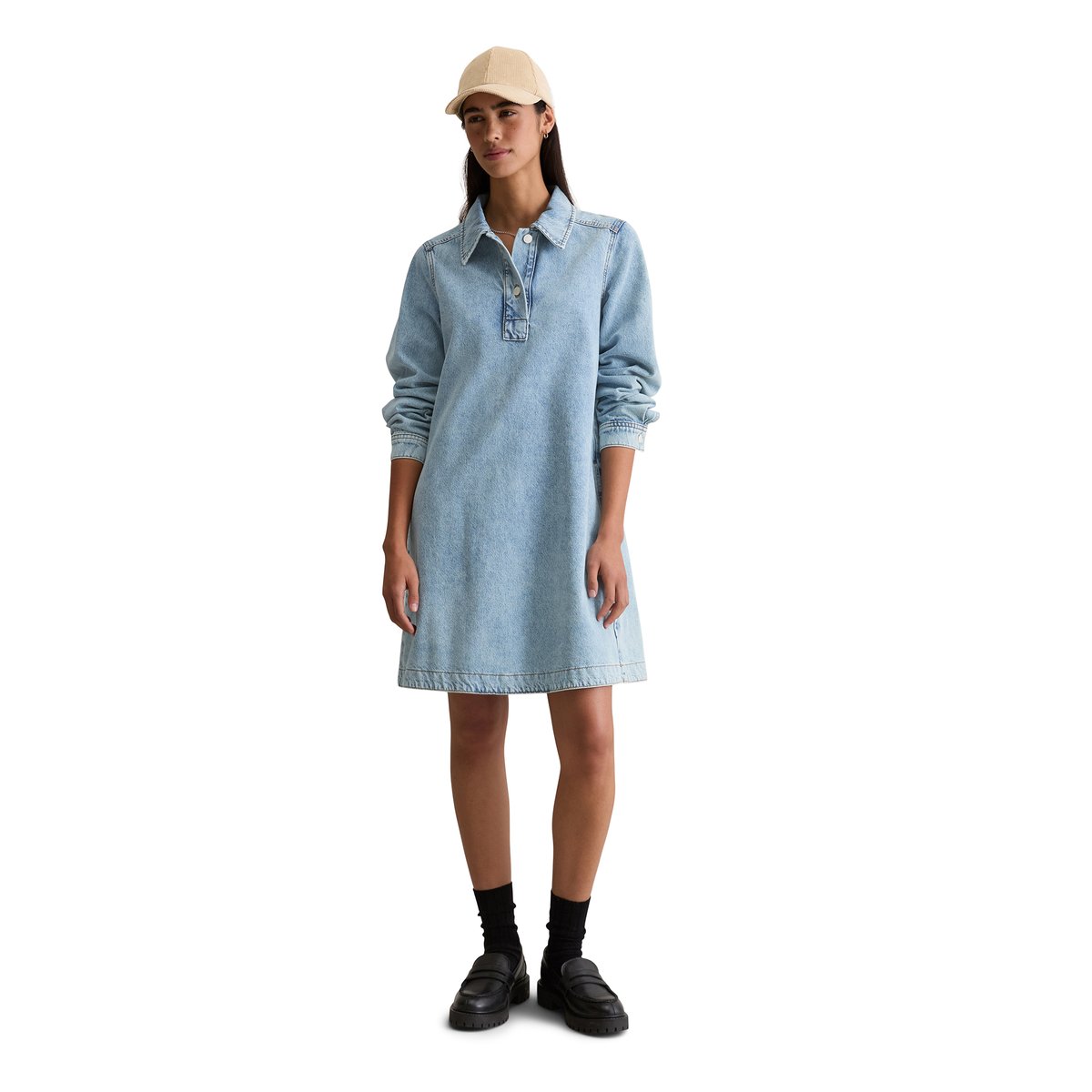 Robe courte en jean flare en denim rigide bleu clair, MARC O’POLO DENIM