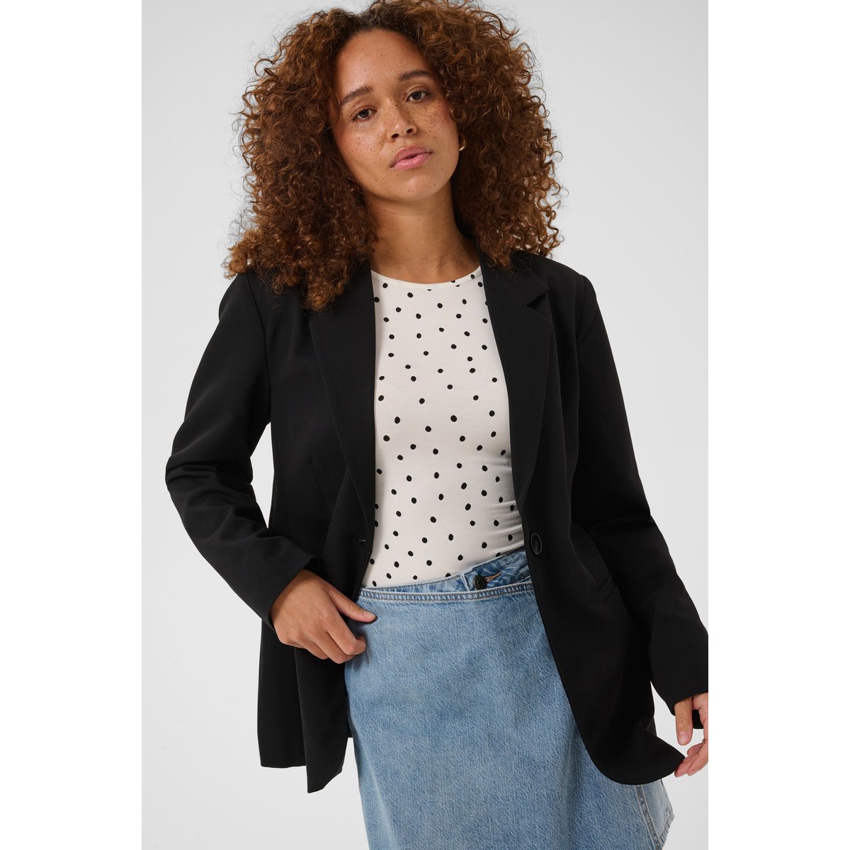 T-shirt manches longues coupe décontractée blanc noir chalk/black dot, KAFFE