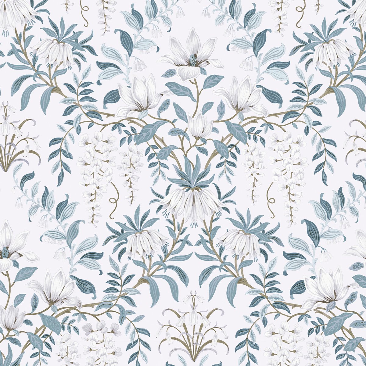 Papier peint Fleurs Parterre blanc, bleu, LAURA ASHLEY