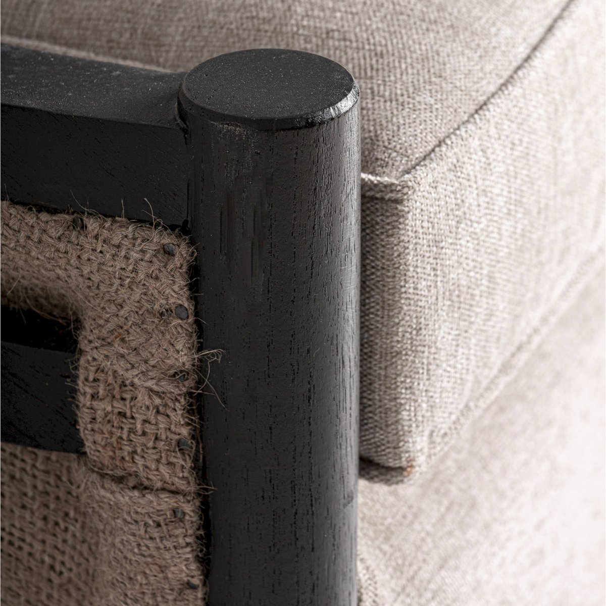 Fauteuil classique en lin et bois de mindi beige et noir, RECOLLECTION
