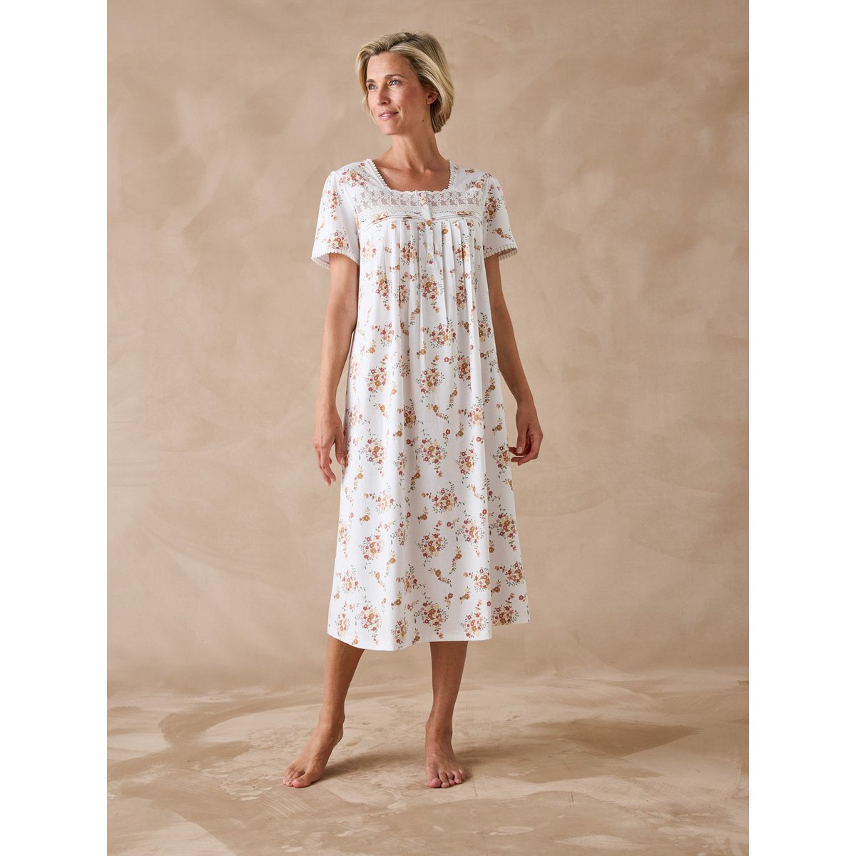 Chemise de nuit longue brodée imprimé blanc, DAXON