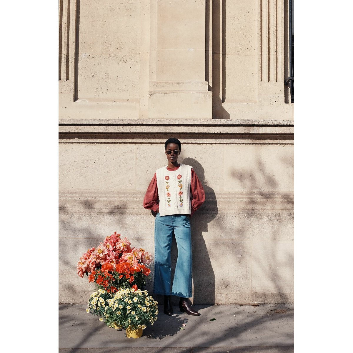 Adela Tabard Jumper with Flowers Embroidery cream, LOUISE MISHA