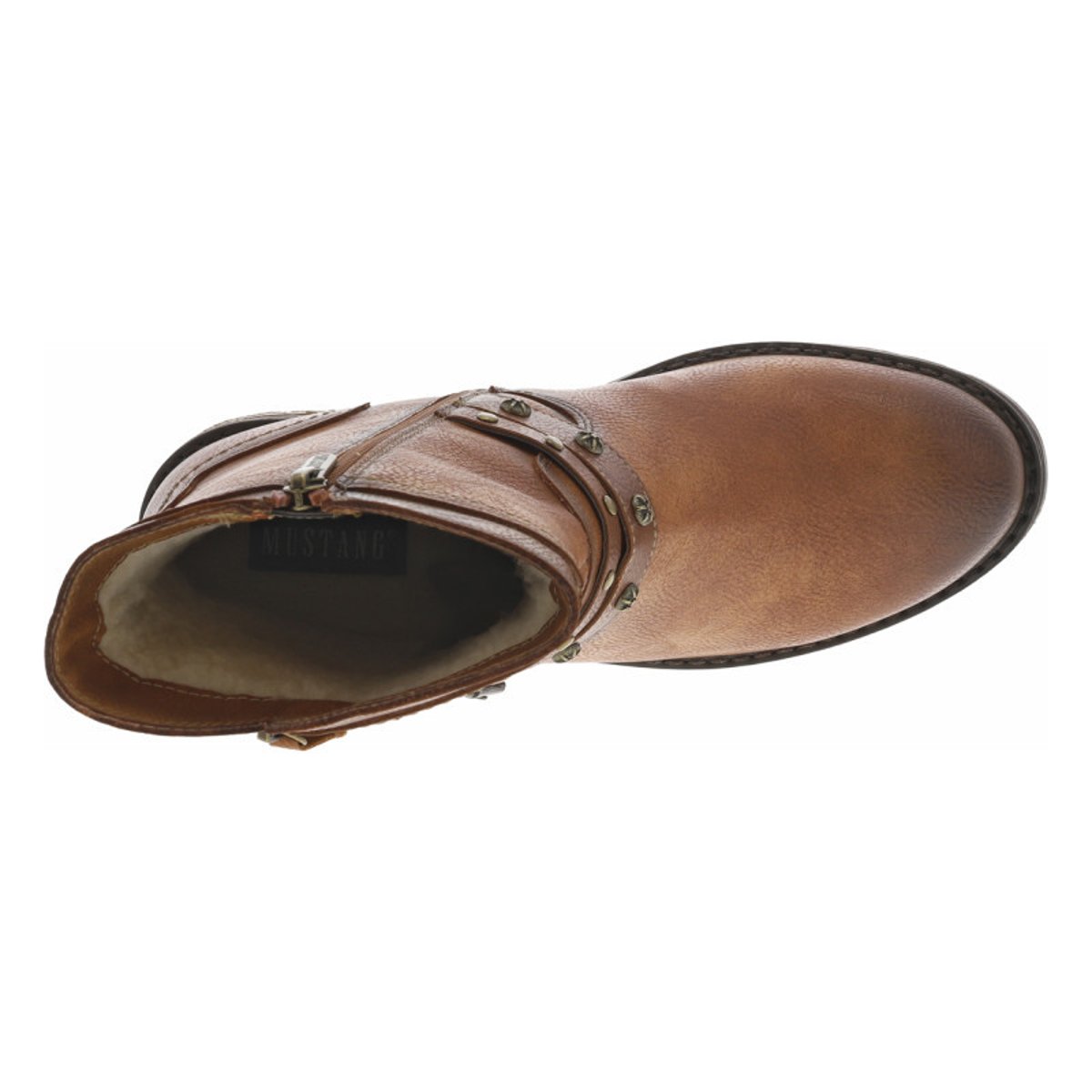 Boots noires à talon décroché moyen avec un zip et une semelle crantée cognac, MUSTANG