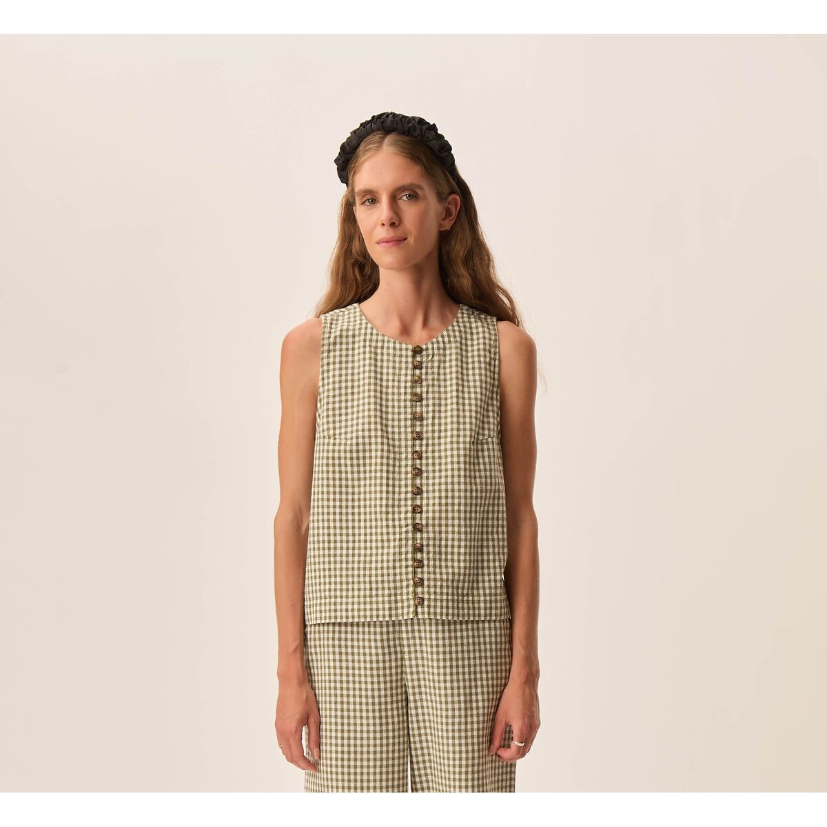 Blouse sans manches à carreaux vichy, UGO vert, DES PETITS HAUTS